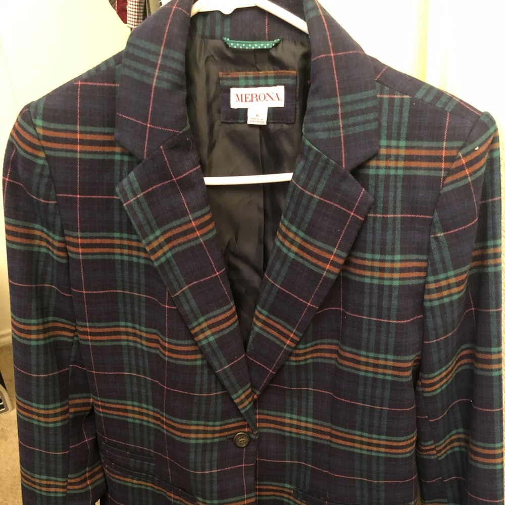 Green with orange and dark blue stripe blazer